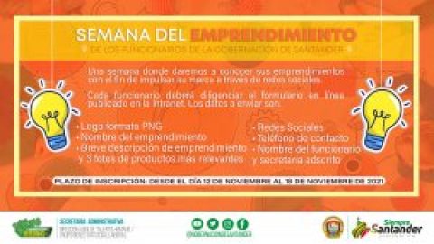 Anímate y haz parte de la semana del emprendimiento de la Gobernación de Santander
